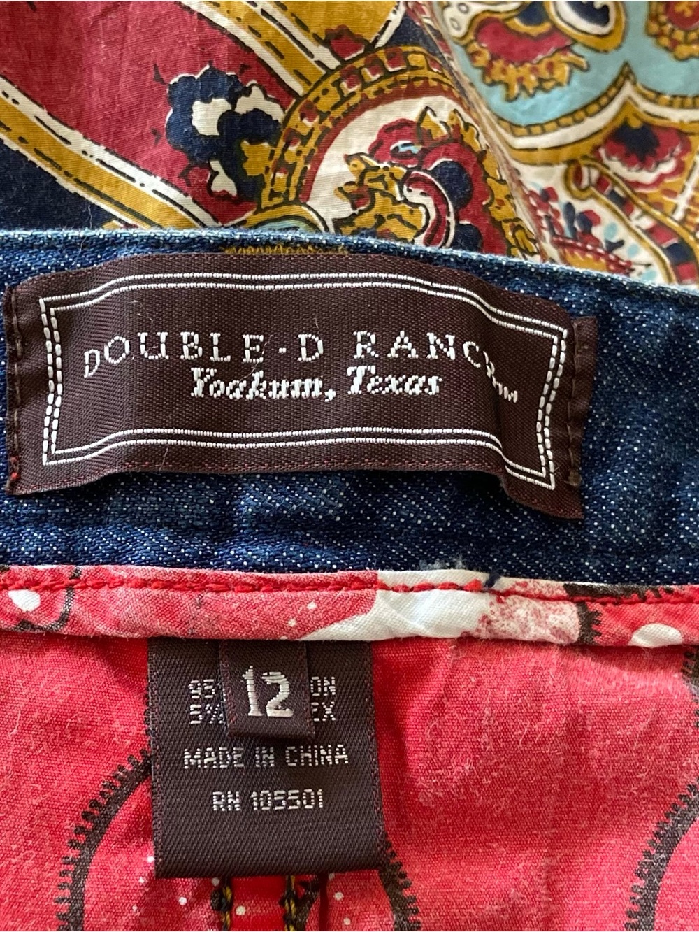 Skirt - Double D Ranch - Denim Yoke - Handkerchief Hem - Paisley Print - Size 12 - Picture 6 of 8